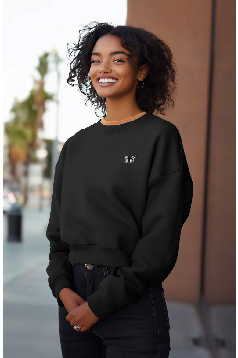 Butterfly Relaxed Sweatshirt, Alternate, color, Black