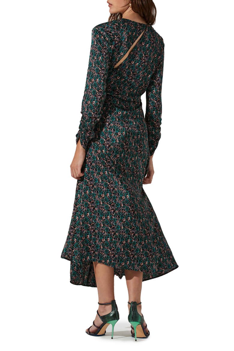 Ruched Long Sleeve Midi Dress, Alternate, color, BLK GRE FL
