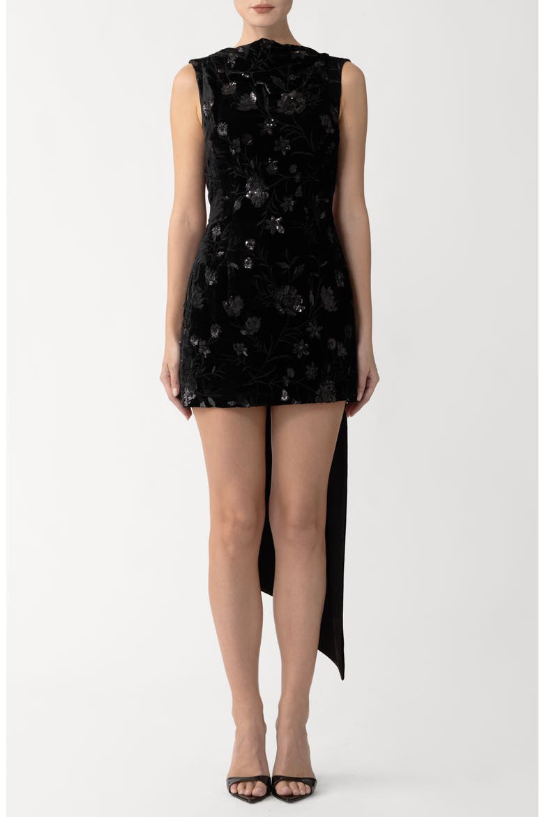 Floral Sequin Velvet Cocktail Dress, Main, color, BLACK