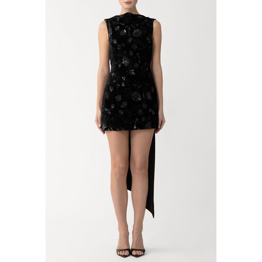 Sau Lee Floral Sequin Velvet Cocktail Dress In Black