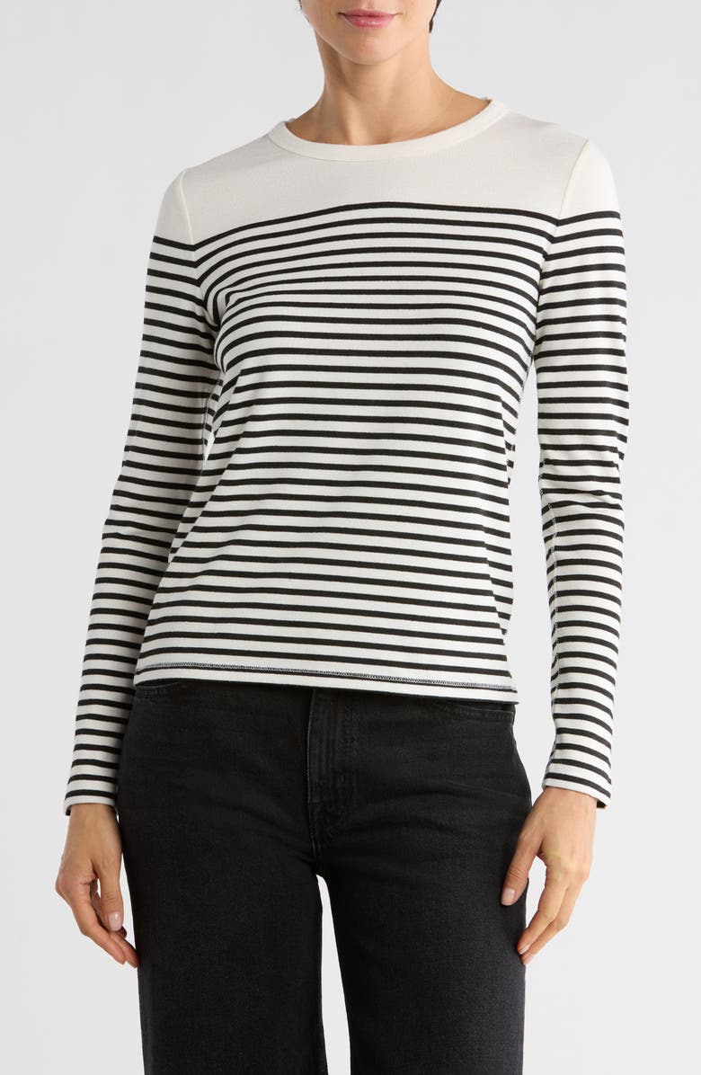 ELIE ELIE TAHARI Stripe Long Sleeve Knit Top, Main, color, Black/ Ivory