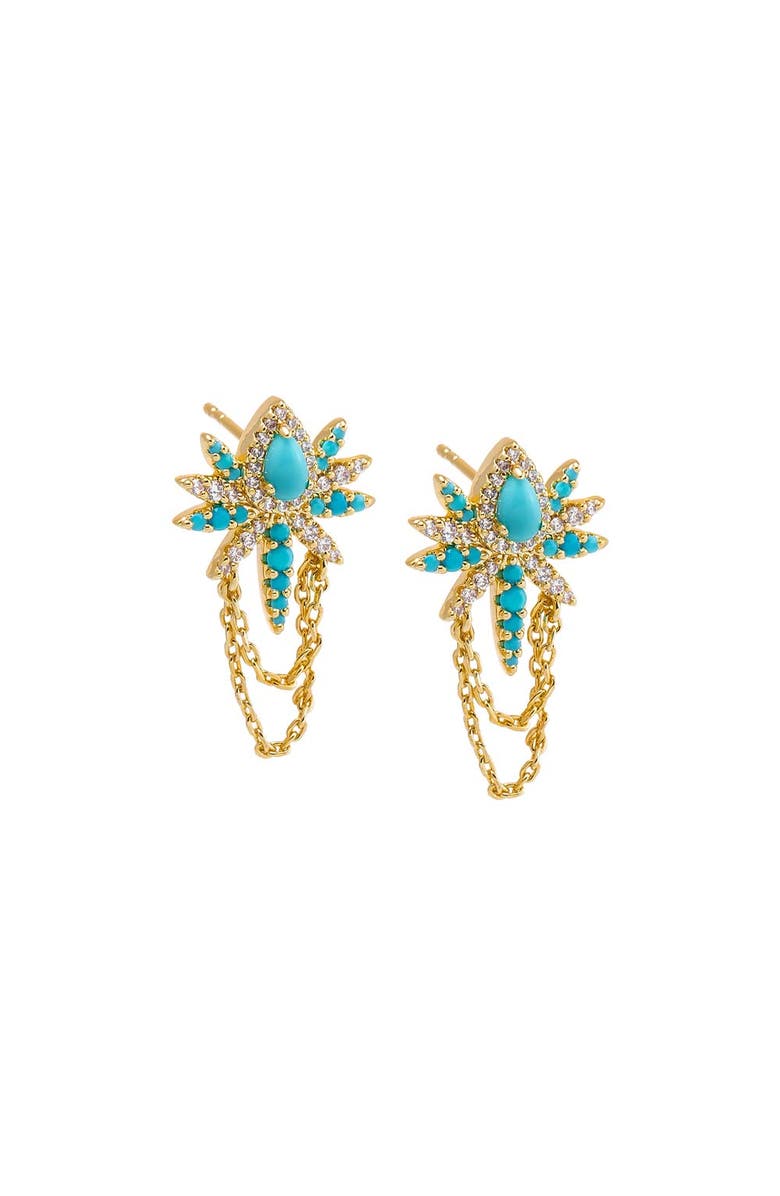 BY ADINA EDEN CZ Pave & Turquoise Drop Chain Stud Earring, Main, color,