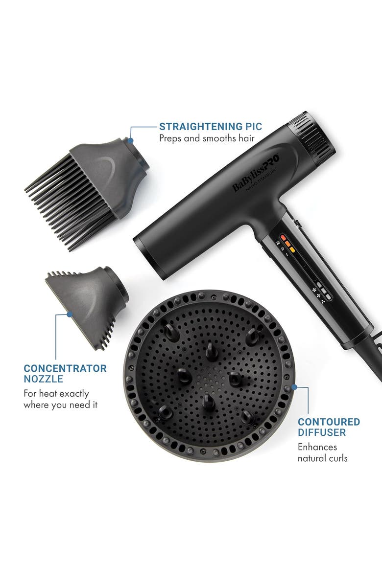 BaBylissPRO Nano Titanium Nano Light Ionic Dryer, Alternate, color, Black
