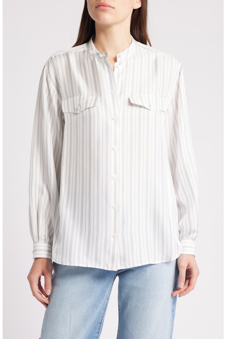 Femme Stripe Silk Button-Up Shirt, Main, color, CREAM MULTI