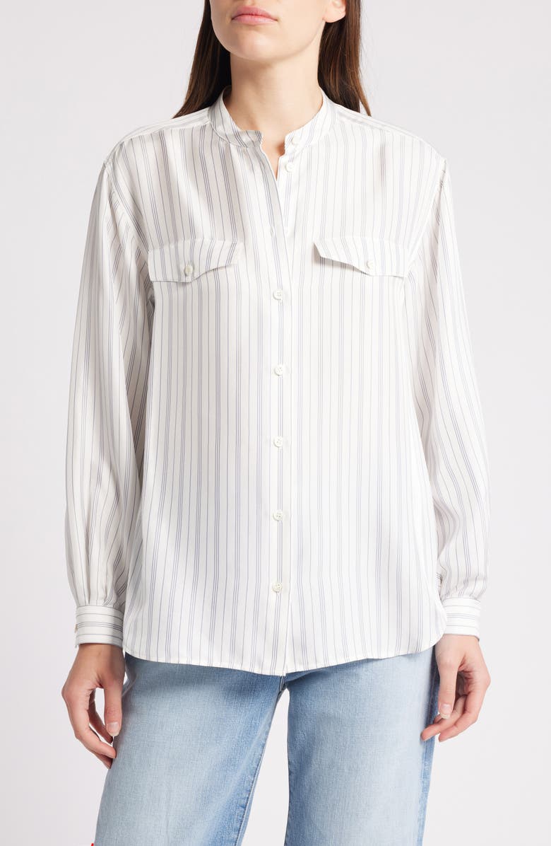 FRAME Femme Stripe Silk Button-Up Shirt, Main, color, 