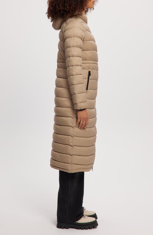 Noize Lightweight Long Puffer Coat In Sand