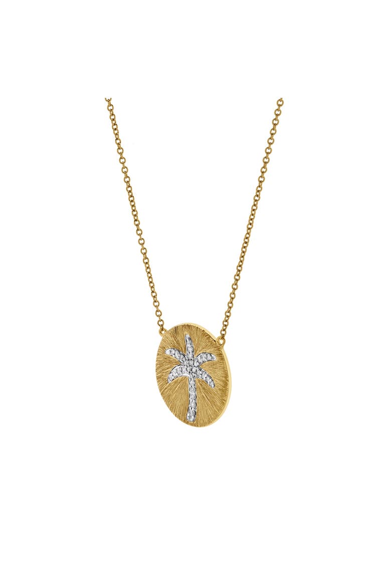 Soleil Palm Diamond Studded Round Disc Pendant Necklace in 14K Gold, Alternate, color, 14K Yellow Gold