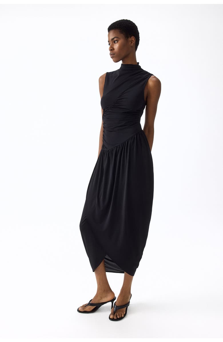 H&M Draped Turtleneck Dress, Alternate, color, Black