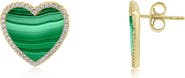 The Lovery Fine Jewelry Large Malachite CZ Halo Heart Stud Earrings
