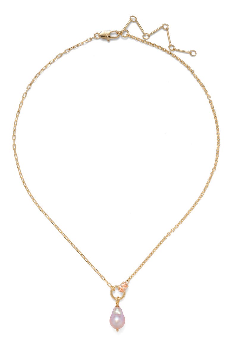 Luella Cultured Pearl Pendant Necklace, Main, color, GOLD/ PEACH/ PEARL