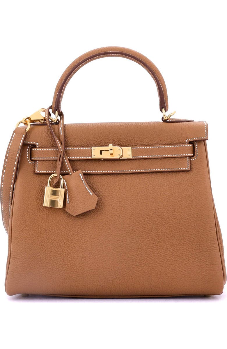Pre-Owned Hermes Kelly Handbag Brown Togo with Gold Hardware 25, Main, color, Gold
