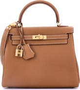 Pre-Owned Hermes Kelly Handbag Brown Togo with Gold Hardware 25