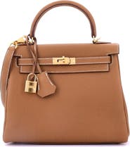 Pre-Owned Hermes Kelly Handbag Brown Togo with Gold Hardware 25