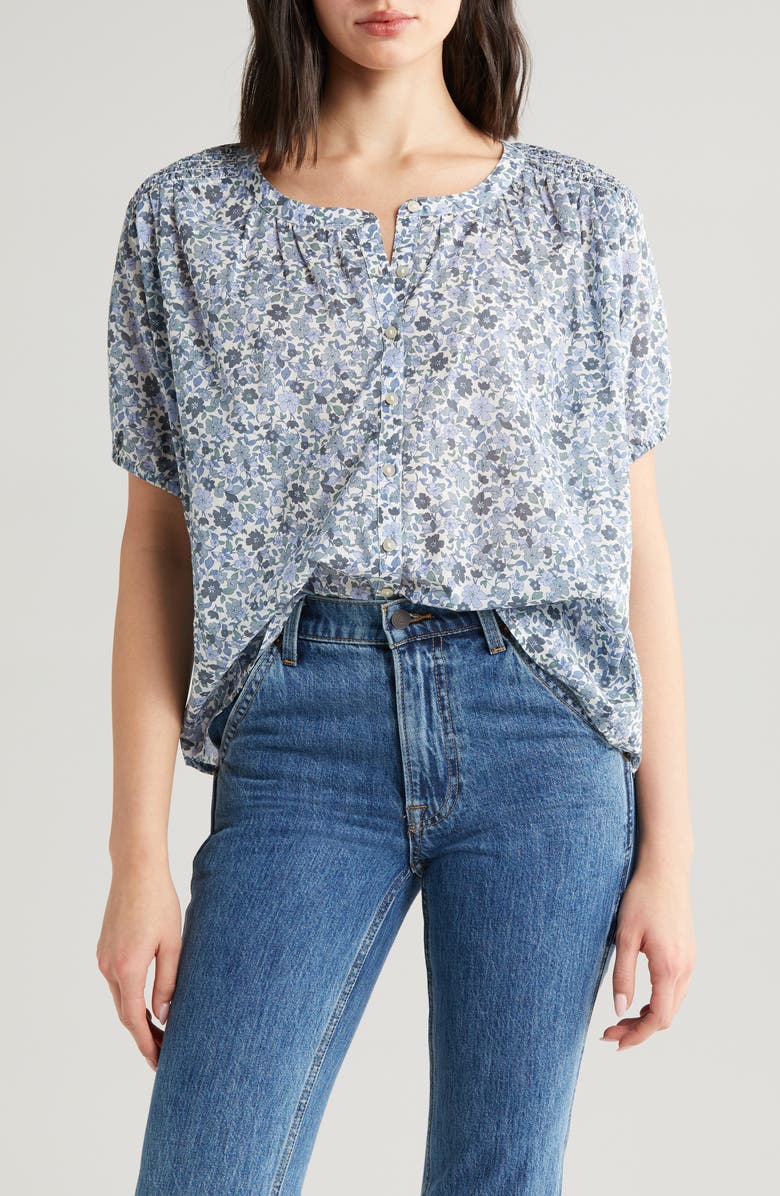 Lucky Brand Floral Print Cotton Peasant Top, Main, color, 