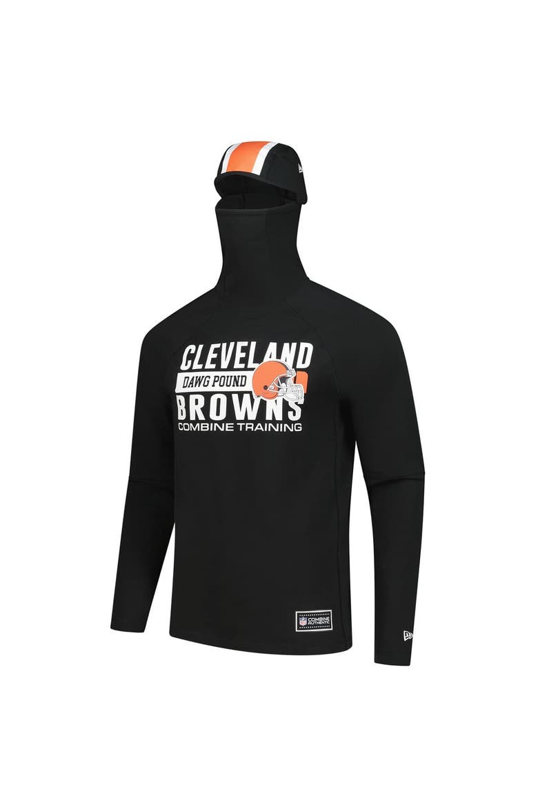 Men's New Era Black Cleveland Browns Functional Fandom Balaclava Helmet Stripe Tri-Blend Hoodie, Alternate, color, Black