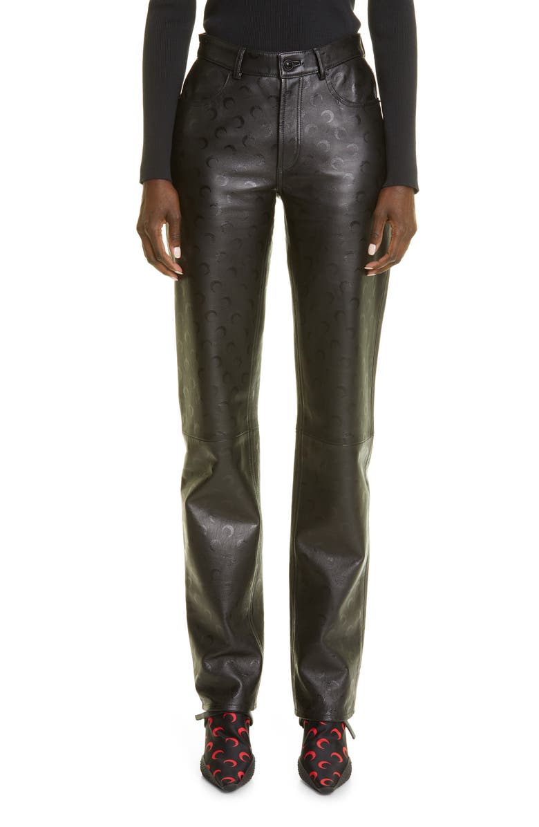 Marine Serre Moon High Waist Straight Leg Leather Pants, Main, color,