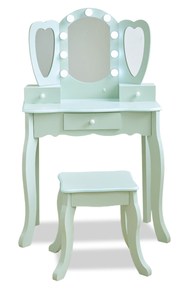 Teamson Kids Heart Glow Vanity Table & Stool Set, Alternate, color, Green