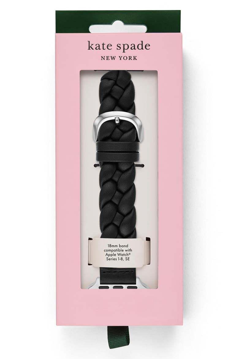 braided leather 20mm Apple Watch® watchband, Alternate, color, BLACK