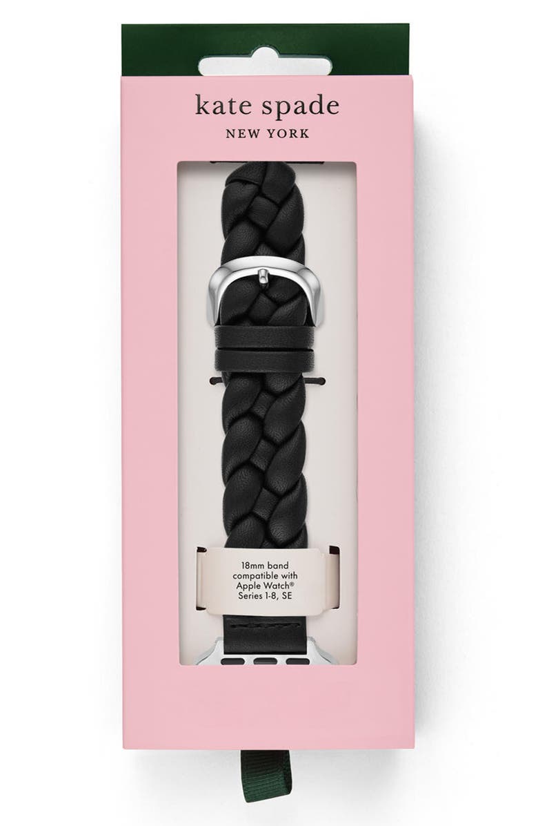 Kate Spade New York braided leather 20mm Apple Watch<sup>®</sup> watchband, Alternate, color, Black