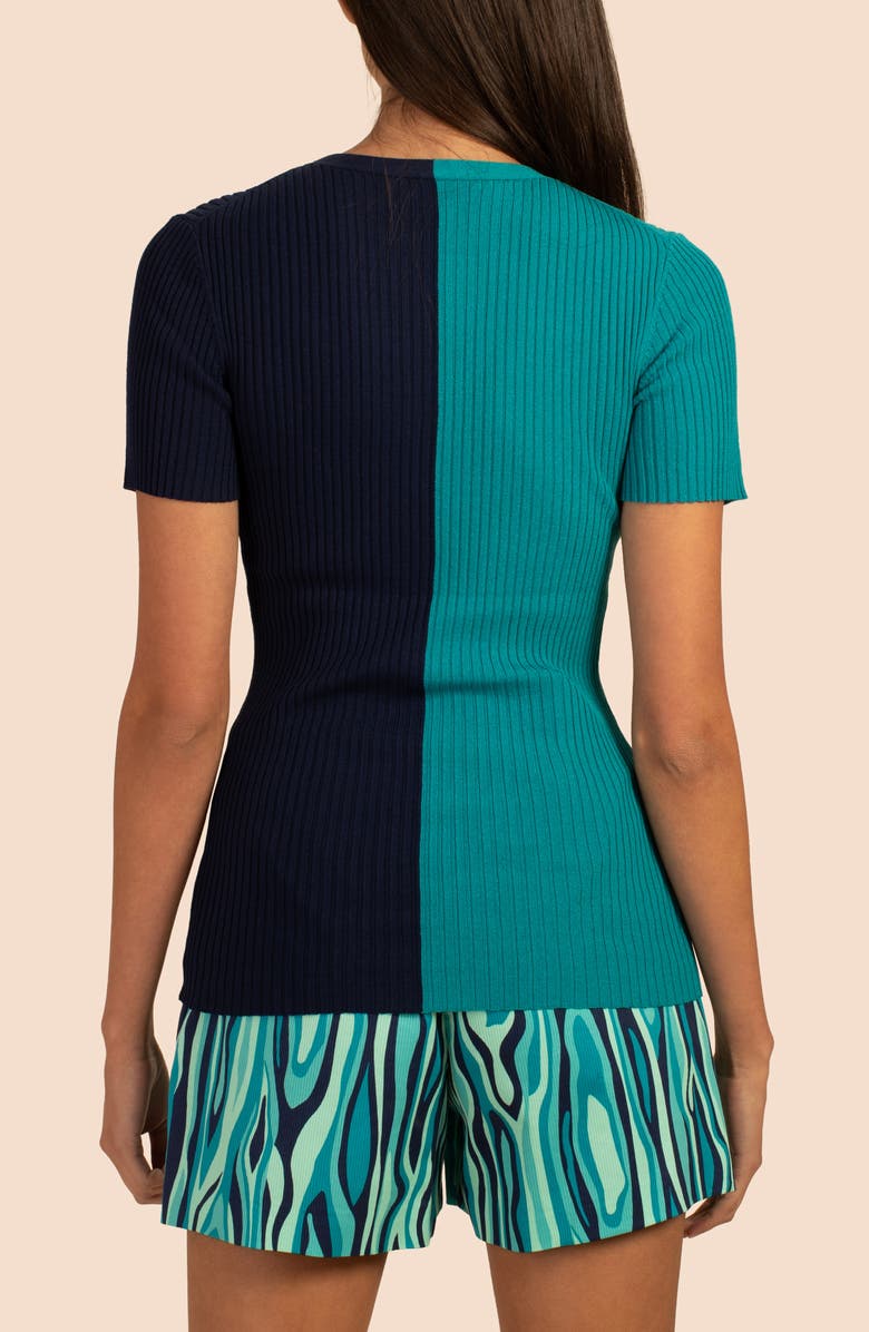 Trina Turk Vivika Two-Tone Rib Sweater, Alternate, color, Mosaic Blue/ Indigo