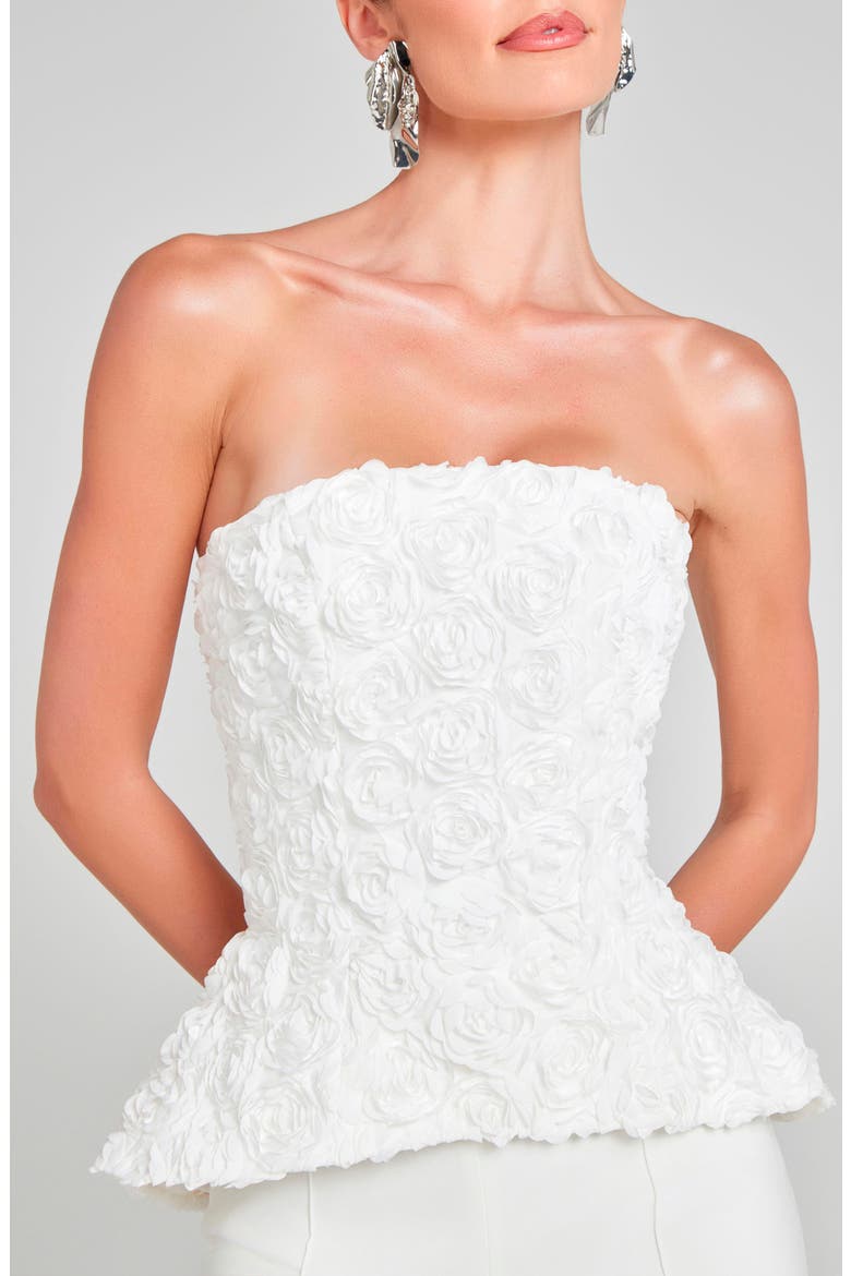 Phoebe Rosette Strapless Peplum Top, Alternate, color, WHITE