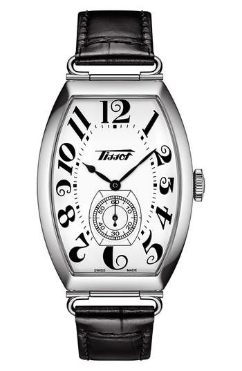Tissot Heritage Porto Leather Strap Watch, 42.5mm X 31mm In Black/white/silver