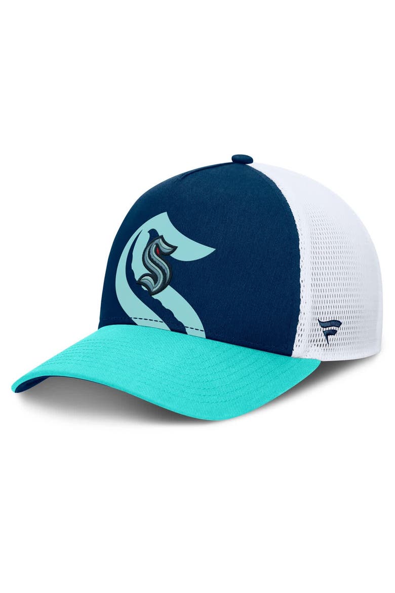 Men's Fanatics Deep Sea Blue/Light Blue Seattle Kraken Authentic Pro A-Frame Rink Adjustable Hat, Main, color, Navy