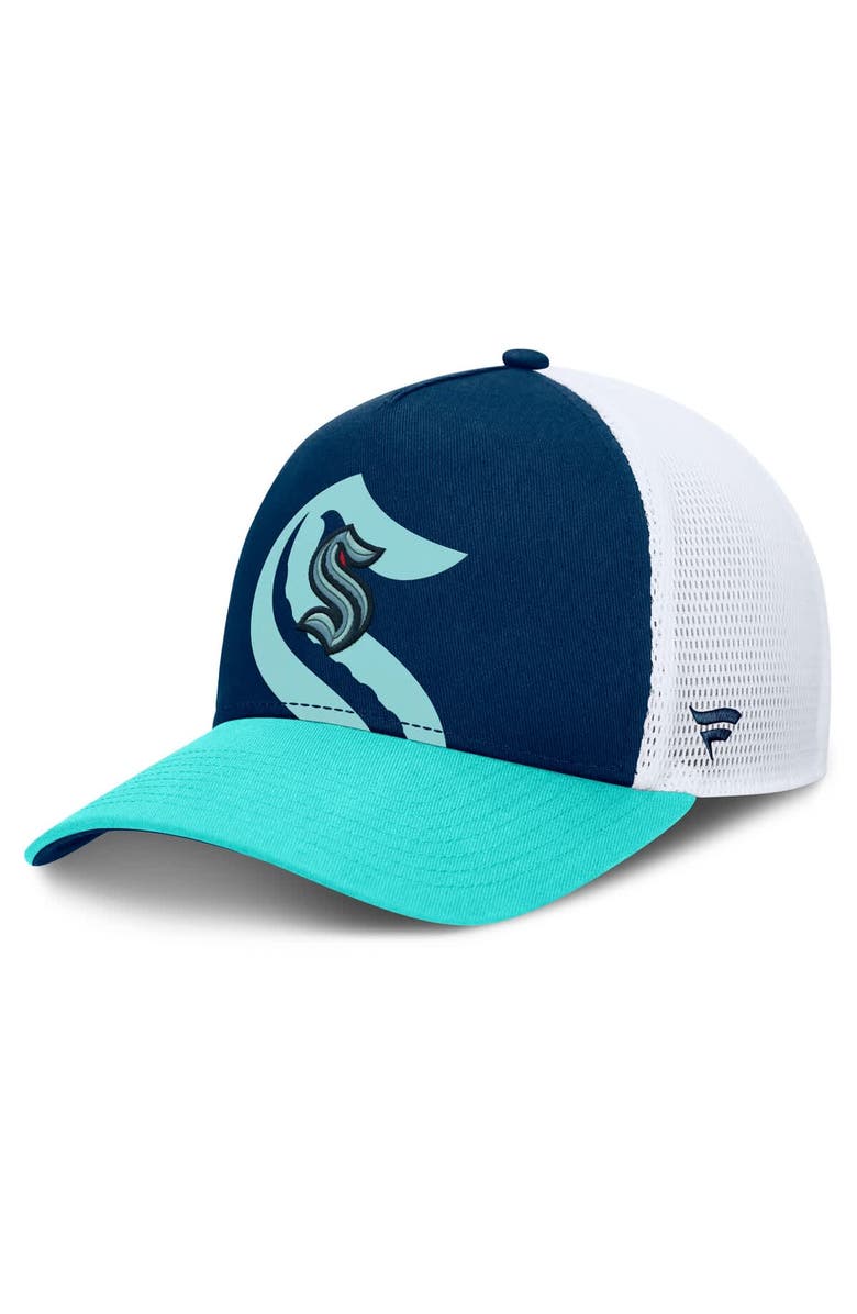 FANATICS Men's Fanatics Deep Sea Blue/Light Blue Seattle Kraken Authentic Pro A-Frame Rink Adjustable Hat, Main, color, Navy