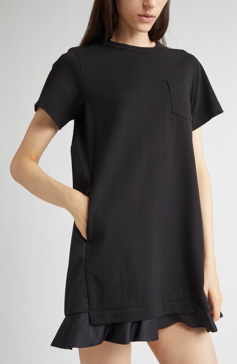 Sacai Nylon Twill & Cotton Jersey Minidress, Alternate, color, Black