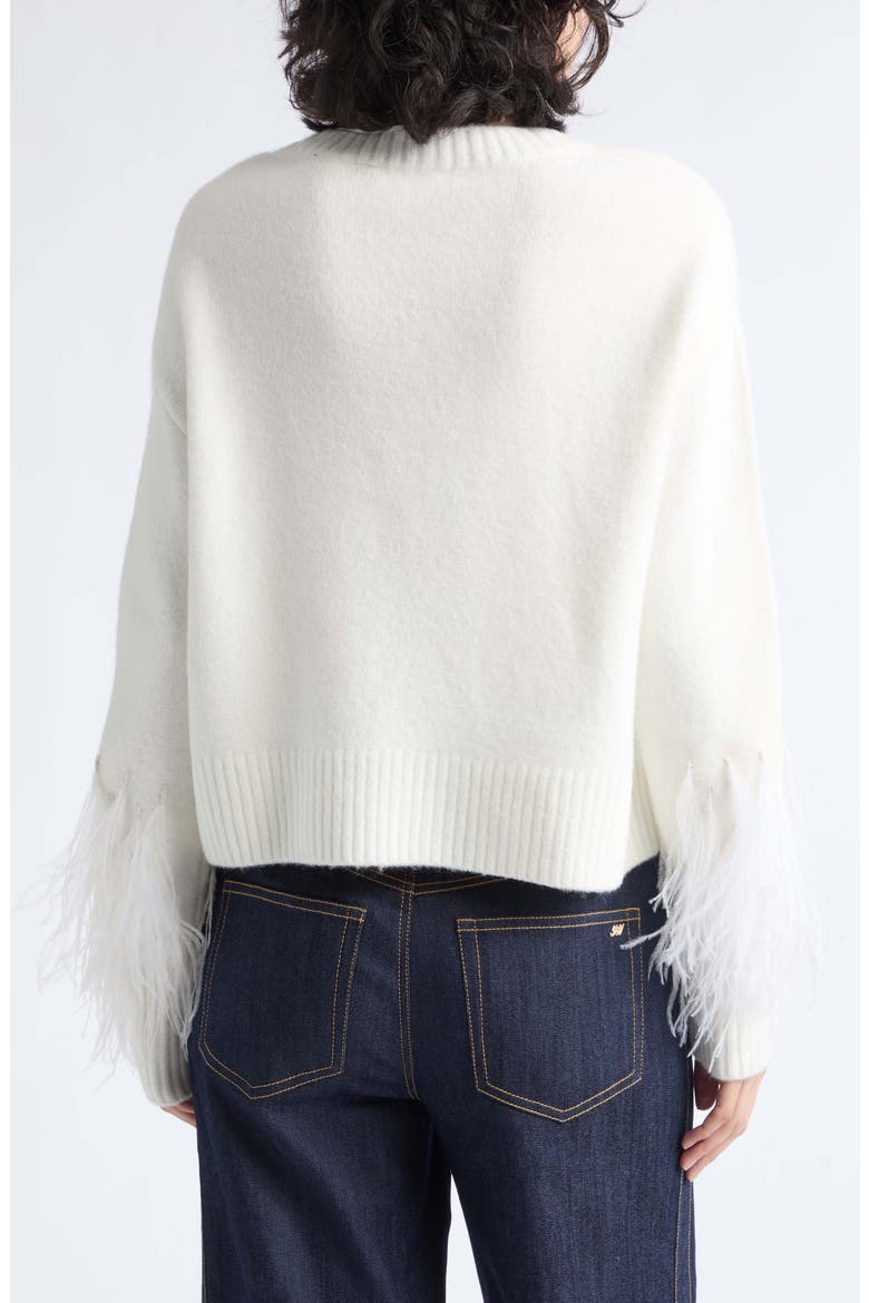 Brianne Ostrich Feather Cuff V-Neck Sweater, Alternate, color, IVORY