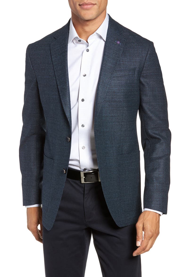 Kyle Trim Fit Wool Blazer, Main, color, TEAL