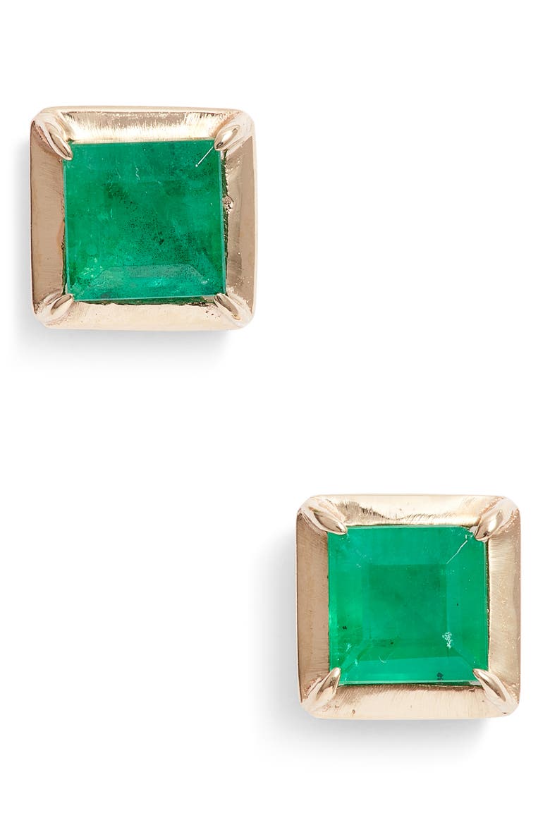 Cleo Melia Carre Emerald Stud Earrings, Main, color, GREEN GOLD