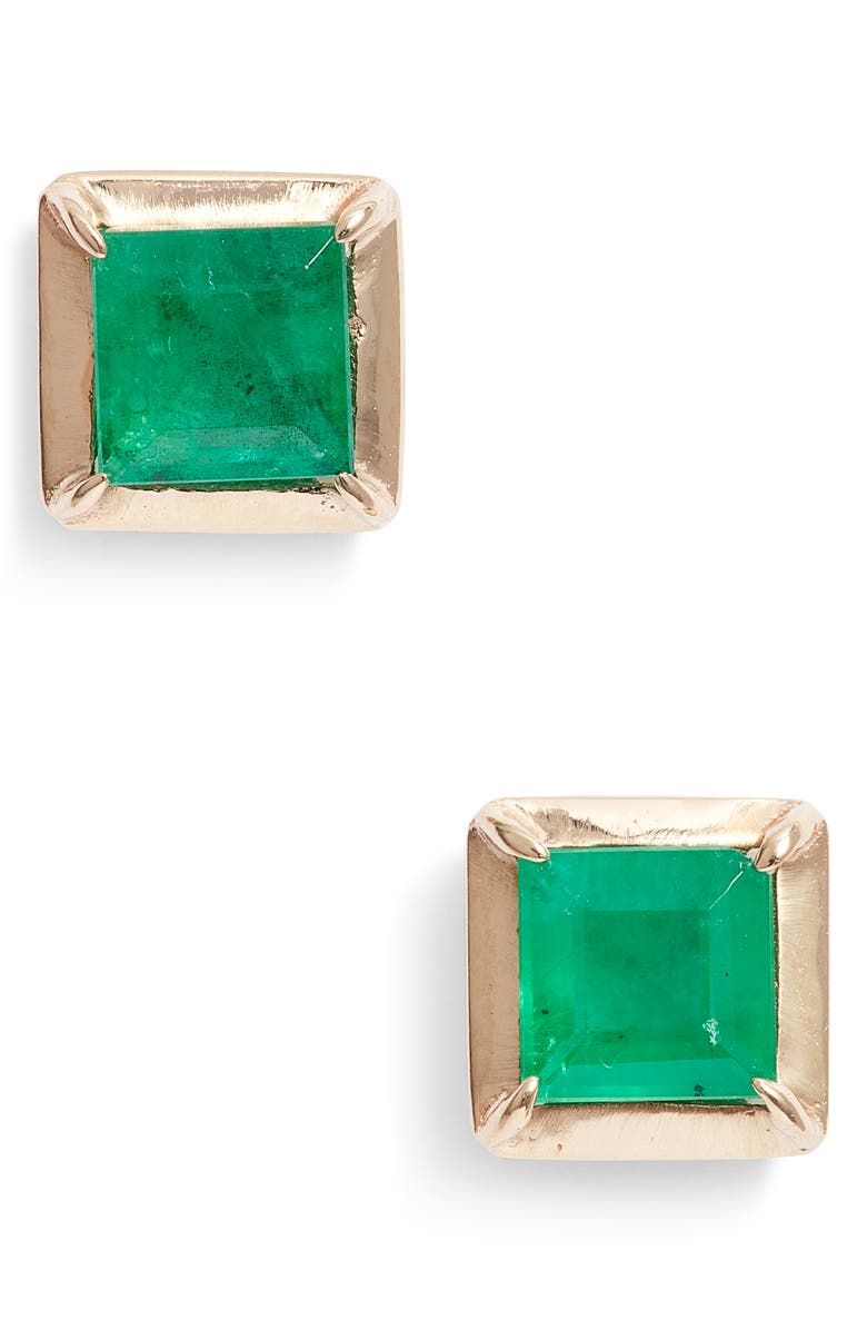 Anzie Cleo Melia Carre Emerald Stud Earrings, Main, color, Green Gold
