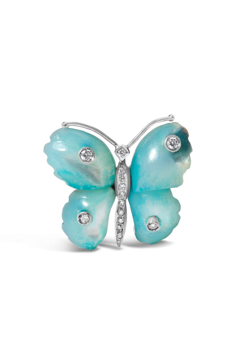 Haus of Brilliance 18K White Gold Blue Mother of Pearl and Diamond Accent Butterfly Pin Brooch, Main, color, White