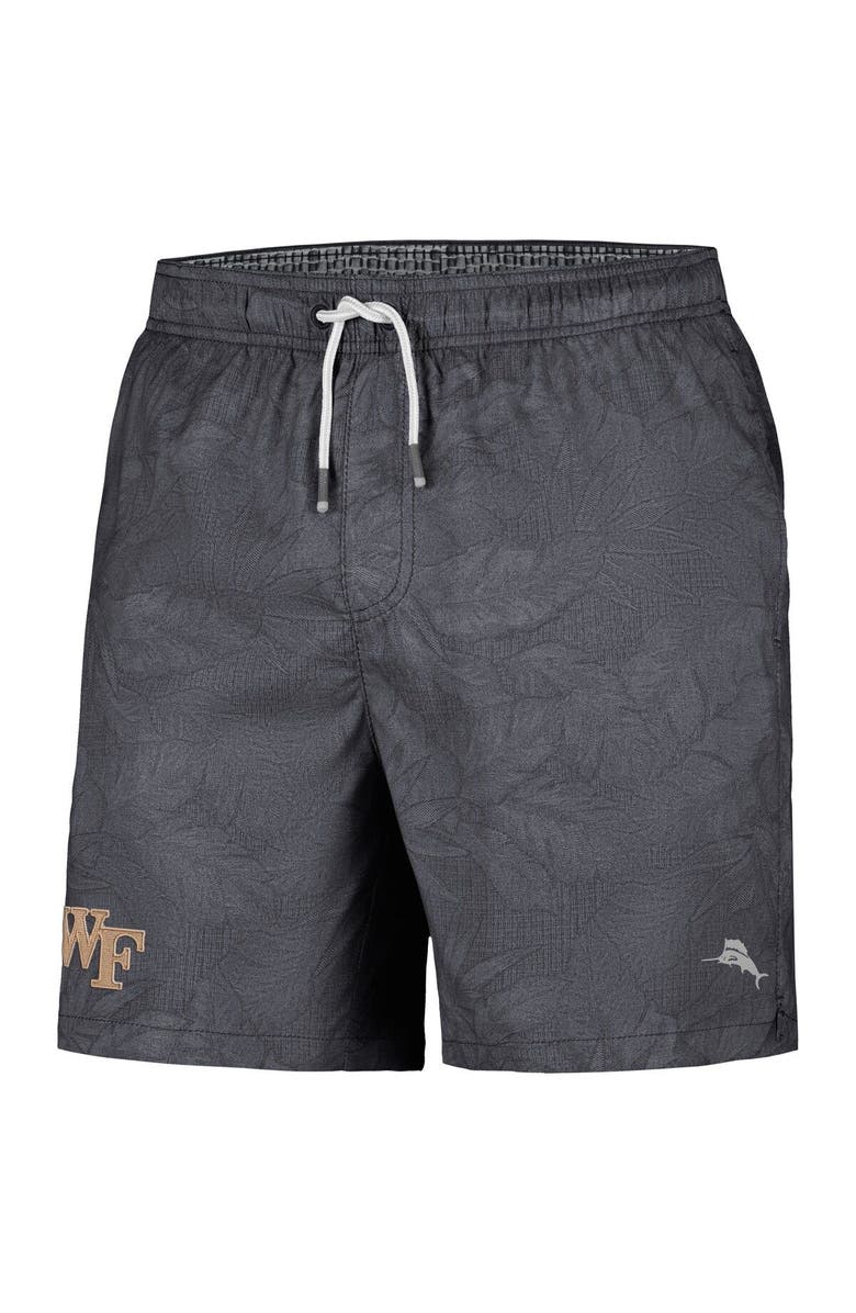 Tommy Bahama Men's Tommy Bahama Black Wake Forest Demon Deacons Naples Layered Leaves Swim Trunks, Alternate, color, 