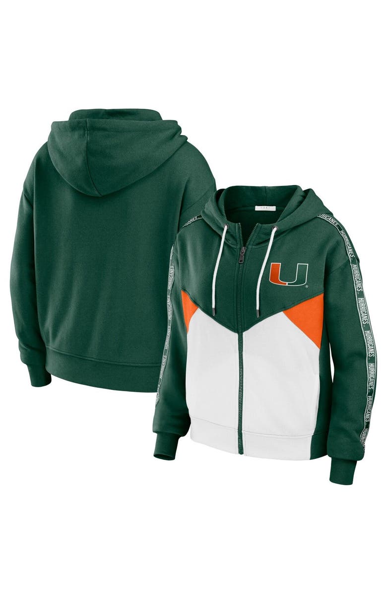 WEAR by Erin Andrews Women's WEAR by Erin Andrews Green Miami Hurricanes Colorblock Full-Zip Hoodie Jacket, Main, color, Green