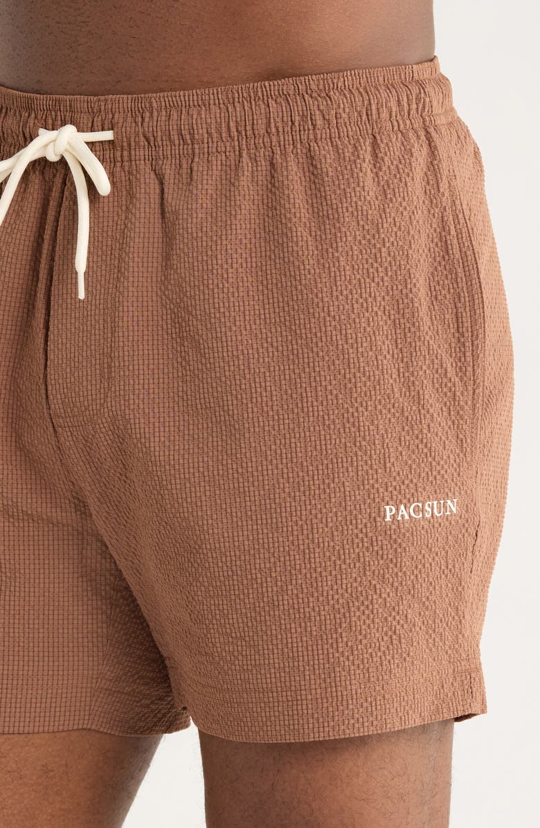 PacSun Solid Seersucker Swim Trunks, Alternate, color, Acorn