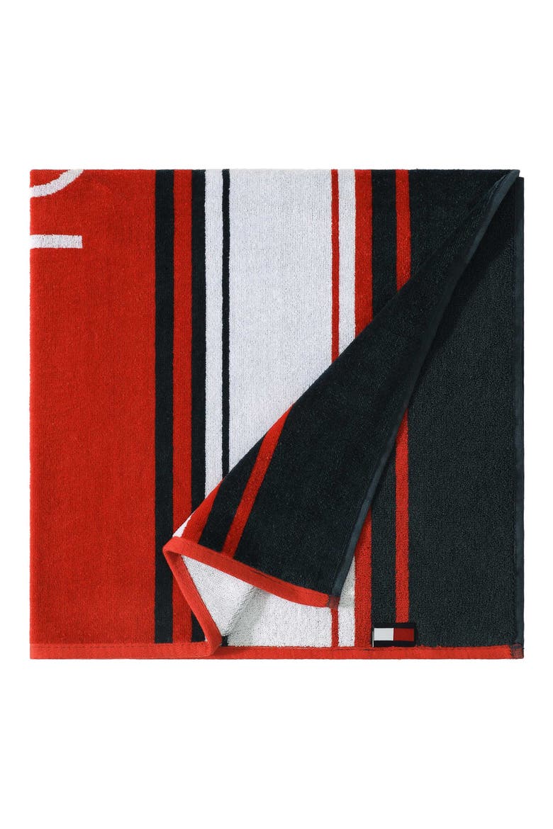 Hampton Stripe Beach Towel, Main, color, SCARLET/ WHITE/ MIDNIGHT BLUE