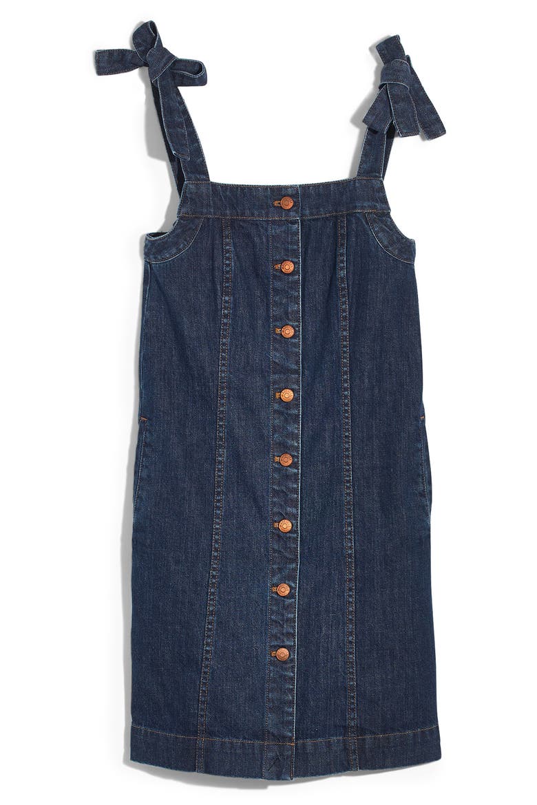 Denim Tie Strap Minidress, Alternate, color, CLAIRETTE WASH
