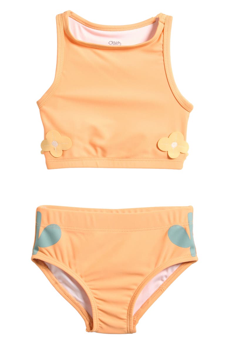 Kids' Floral Appliqué Two-Piece Swimsuit, Main, color, DREAMSICLE FLOWER