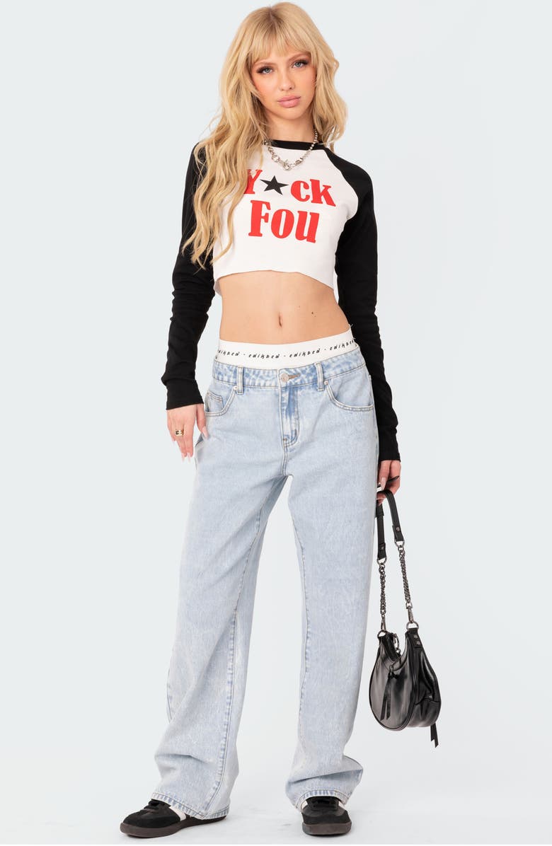 EDIKTED F You Long Sleeve Crop Graphic Tee, Alternate, color, 