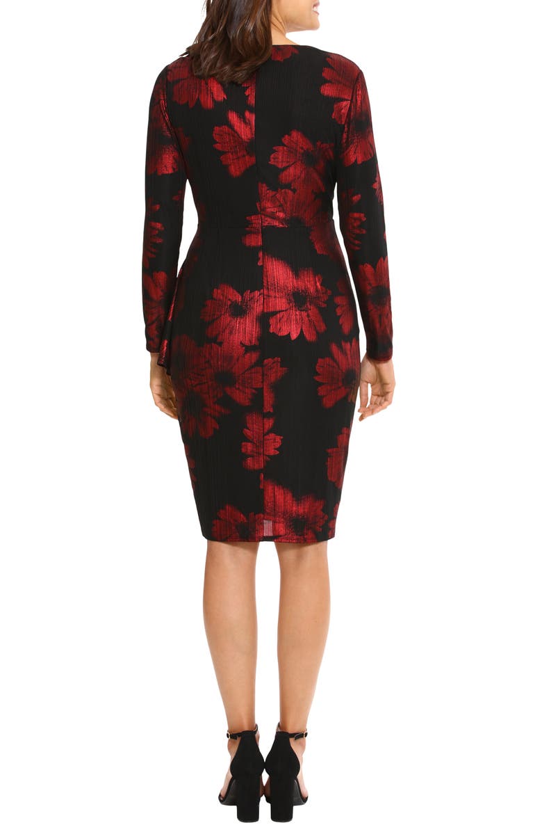 London Times Long Sleeve Sheath Dress, Alternate, color, Black/Red