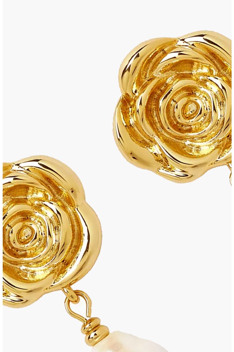 Rose Pearl Drop Earrings In Gold & Pearls, Alternate, color, Gold