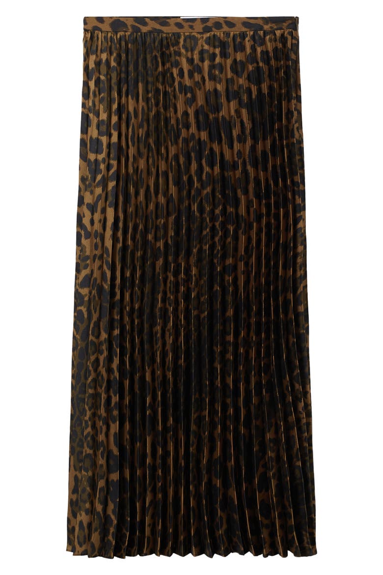 Animal Print Pleated A-Line Skirt, Alternate, color, BROWN