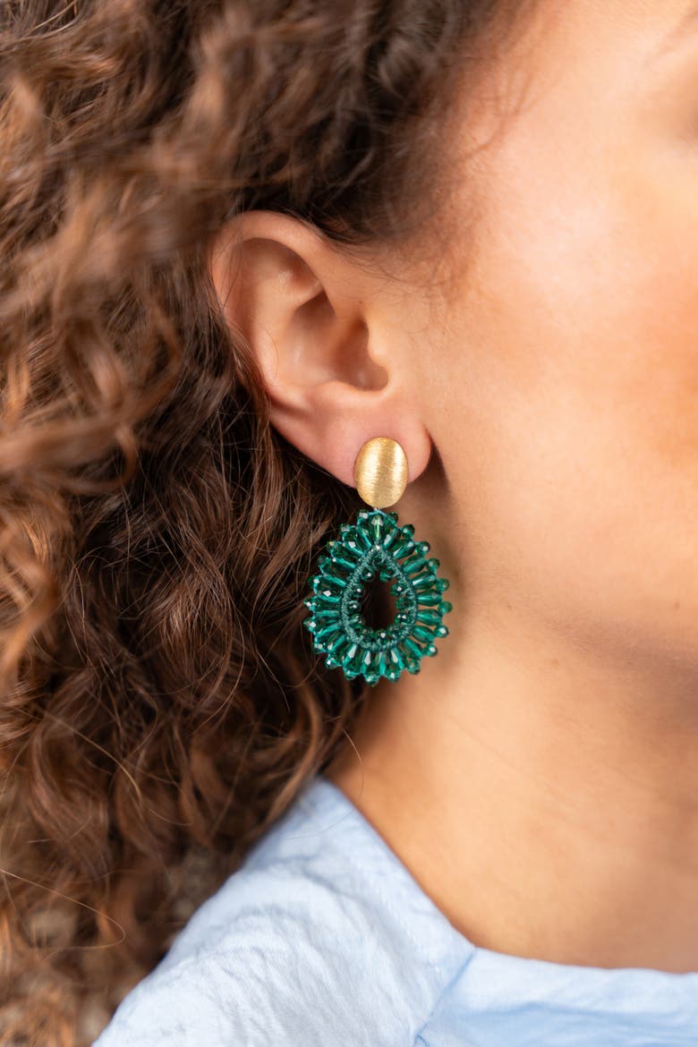 Silk Drop Crystal Small Earrings in Light Ocean, Alternate, color, Light Ocean green