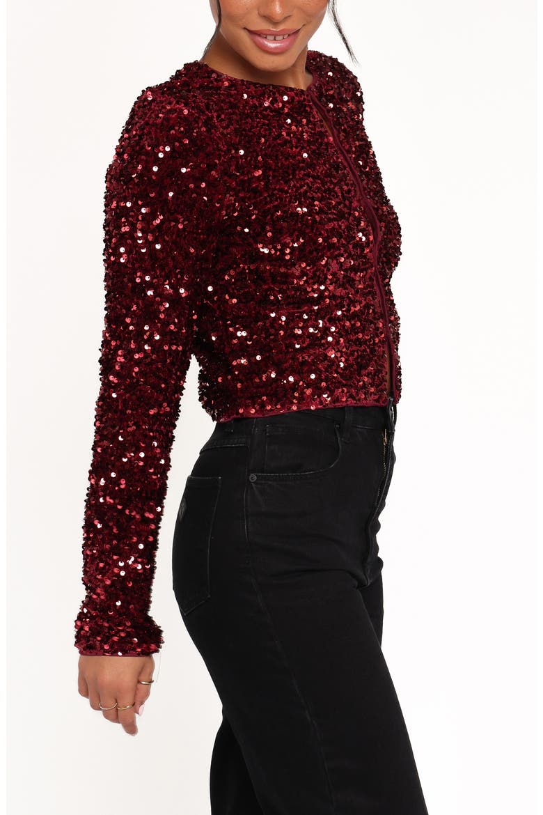 Scarlette Sequin Crop Jacket, Alternate, color, BURGUNDY SEQUIN
