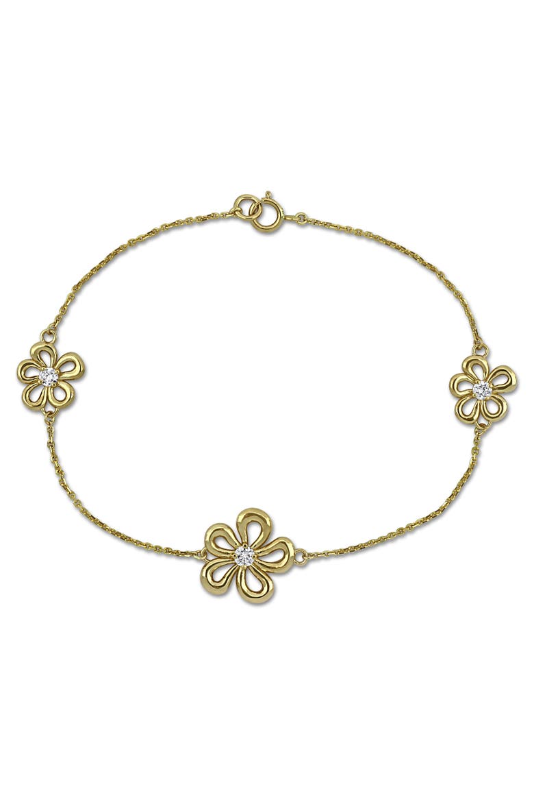 Lab-Grown Diamond Flower Station Bracelet 14k, Main, color, Yellow Gold