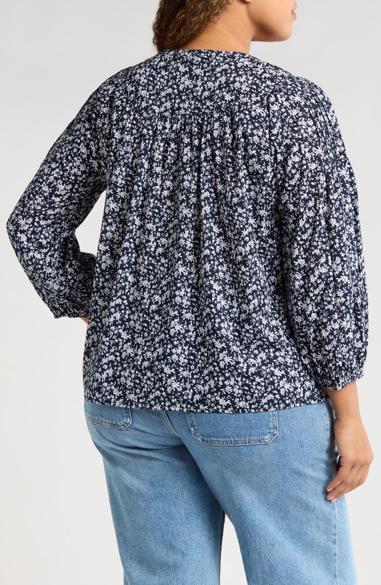 Caslon<sup>®</sup> Print Split Neck Cotton Popover Top, Alternate, color, Navy- White Aida Floral