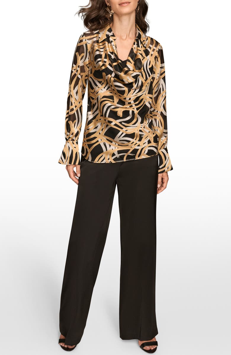 Donna Karan New York Burnout Print Cowl Neck Top, Alternate, color, Black/ Gold