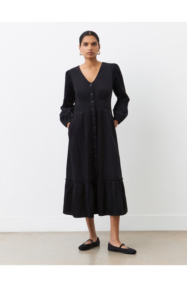 Finery London Arizona Long Sleeve Corduroy Midi Dress, Main, color, Black